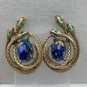 🎄🎄Art Glass Gold and Blue Serpent pierced Earrings